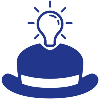 Bowler hat with a lightbulb icon