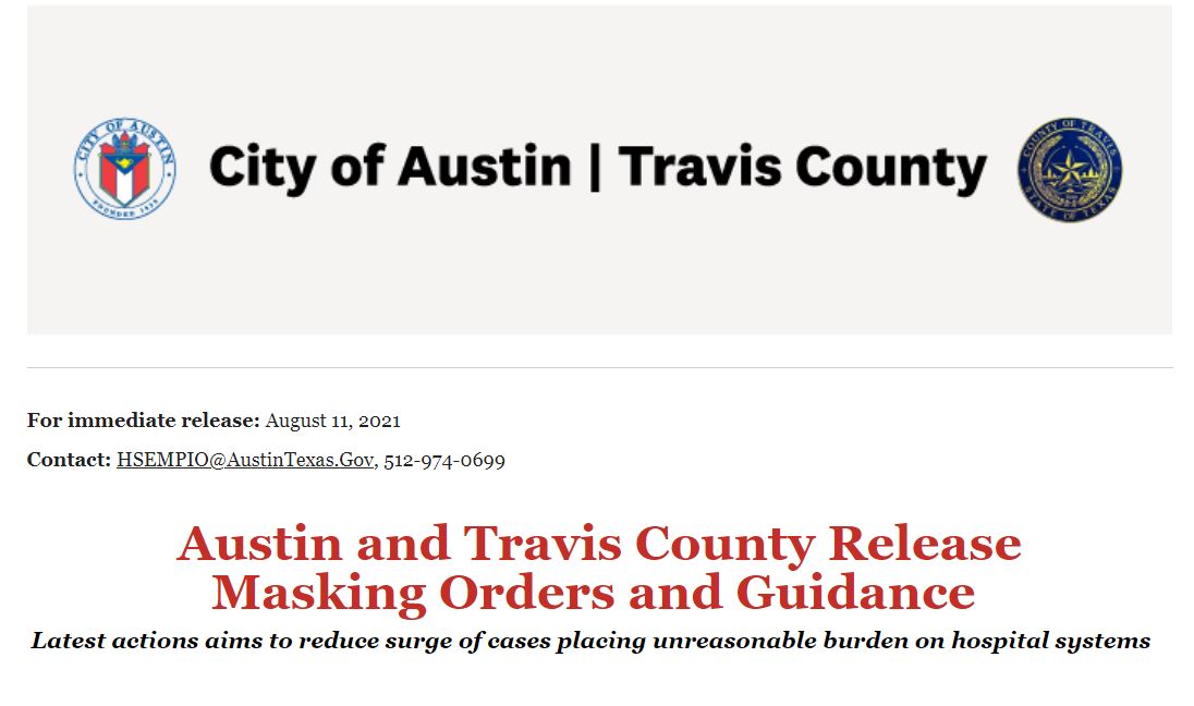 Austin and Travis County Release Masking Orders and Guidance