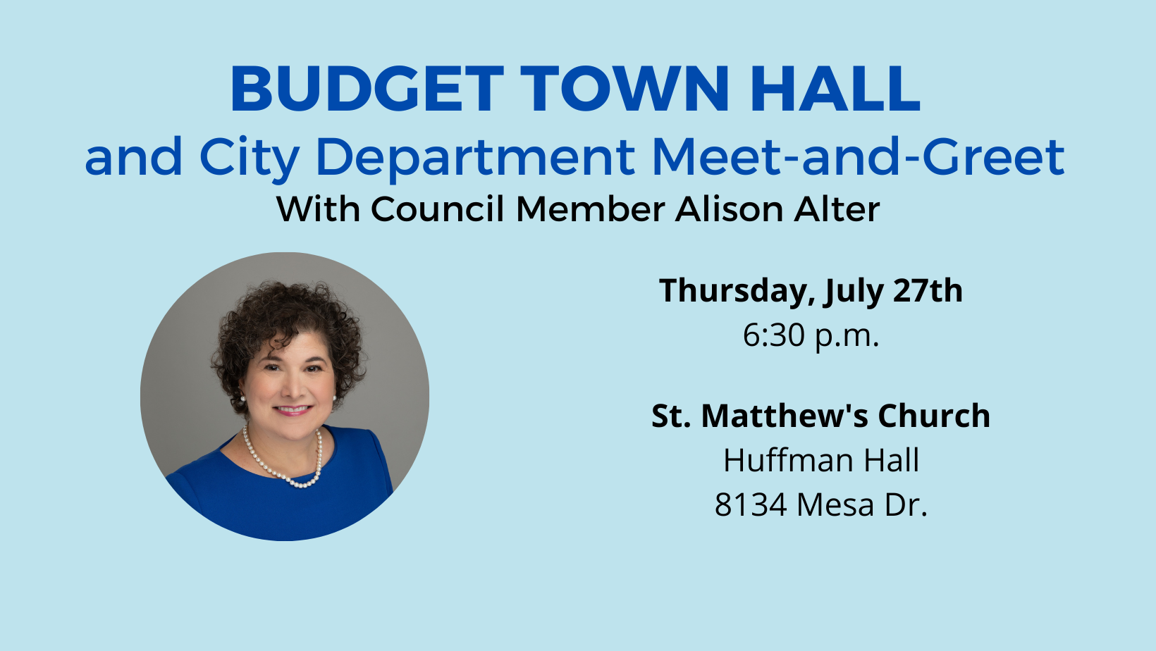Budget Town Hall, City Department Meet-and-Greet, and Summer Office Hours