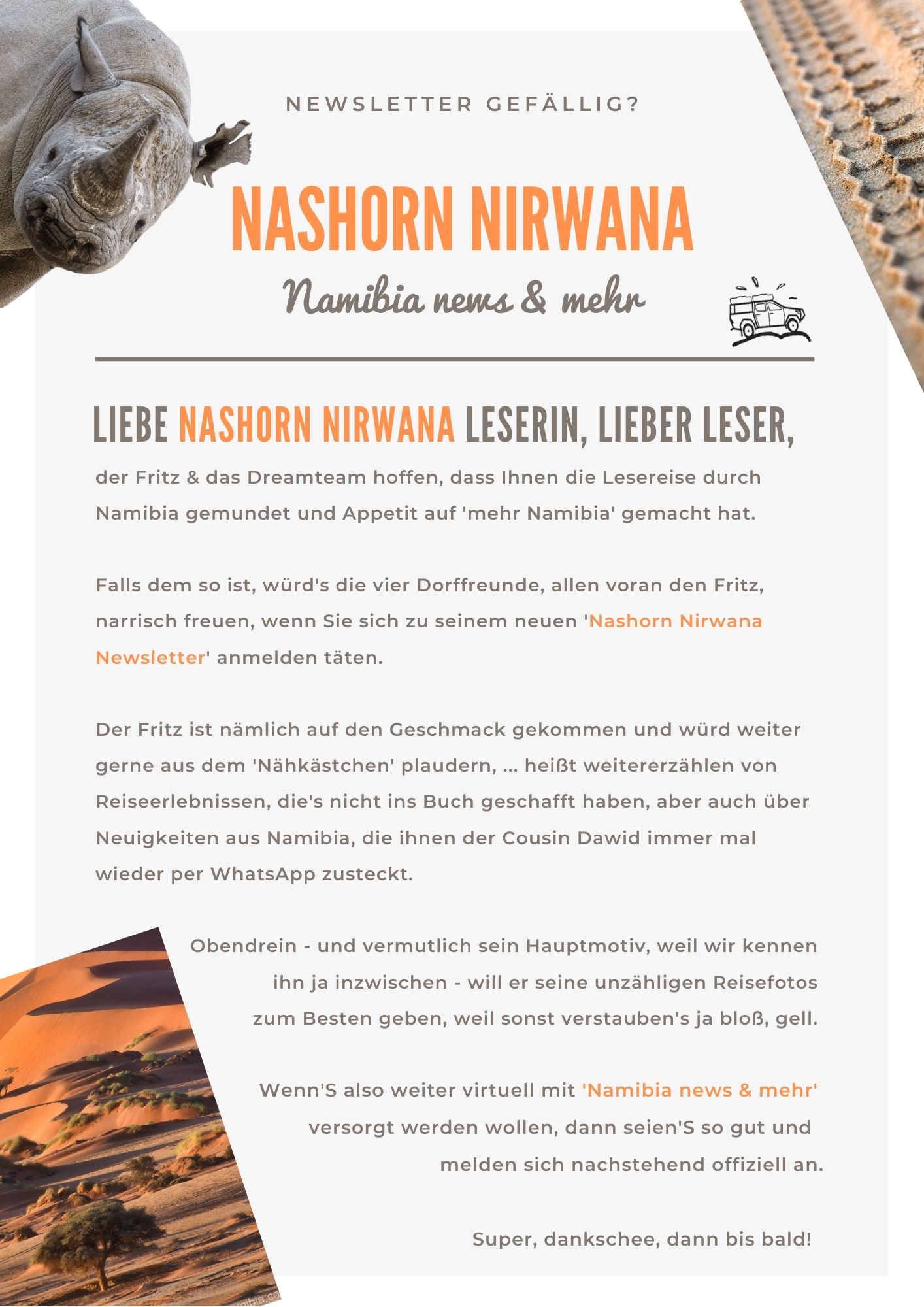 Einladung zum Nashorn Nirwana Newsletter