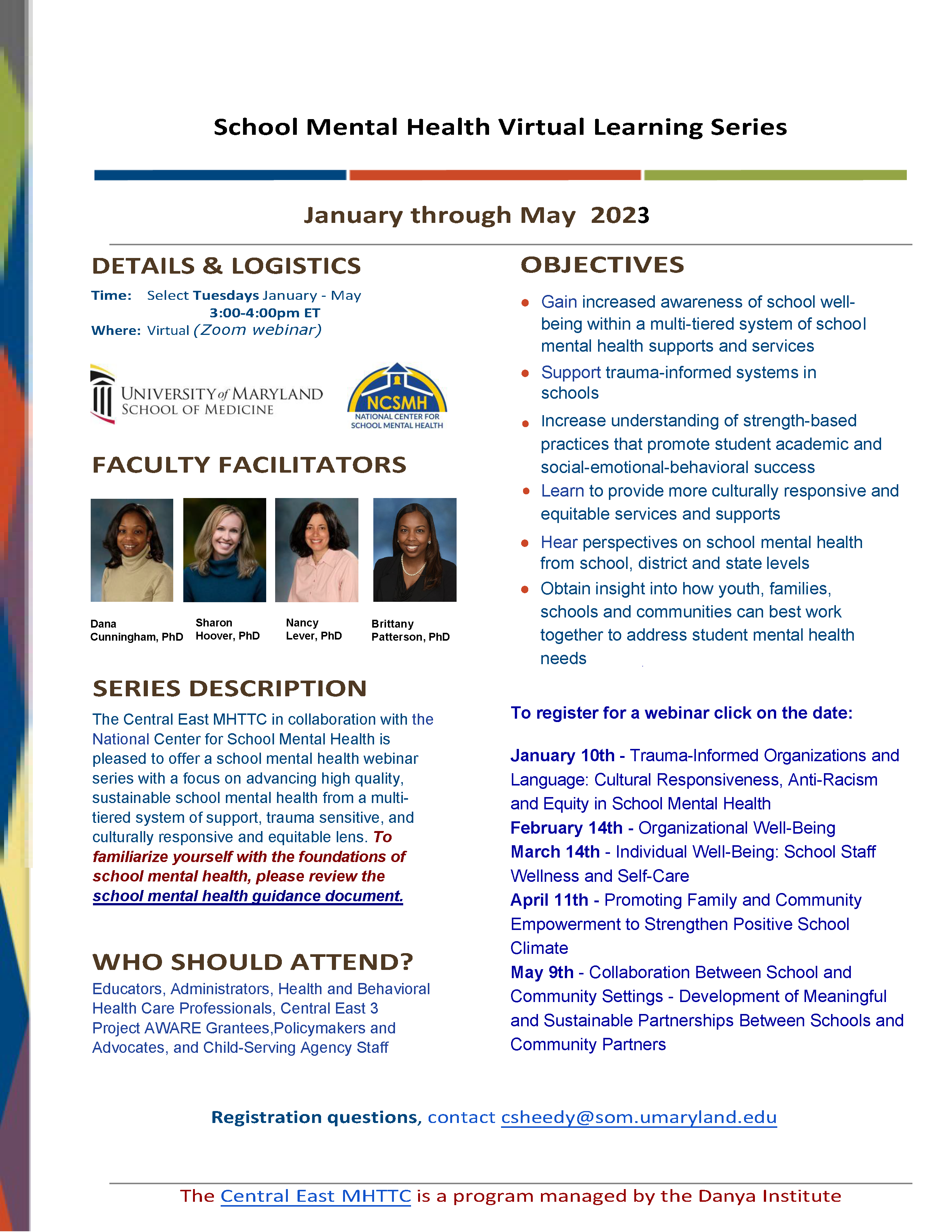 A flier for the School Mental Health Virtual Learning Series