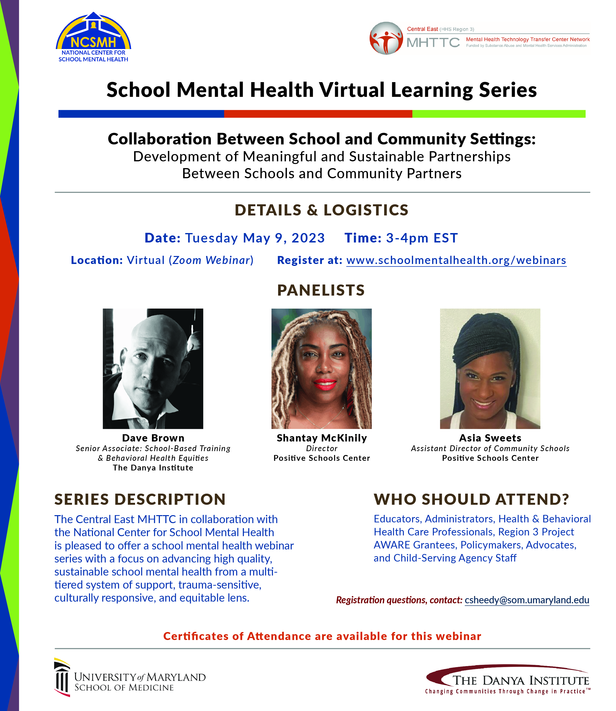 A flier for the School Mental Health Virtual Learning Series