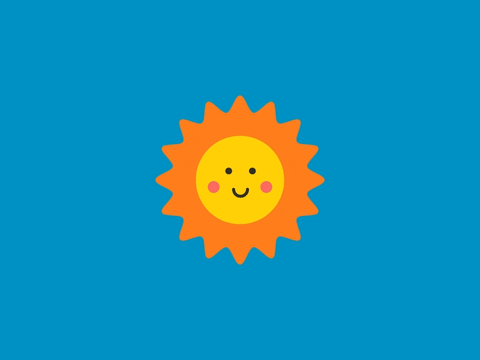 A GIF of a sun with a smiley face and rays moving on a blue background.