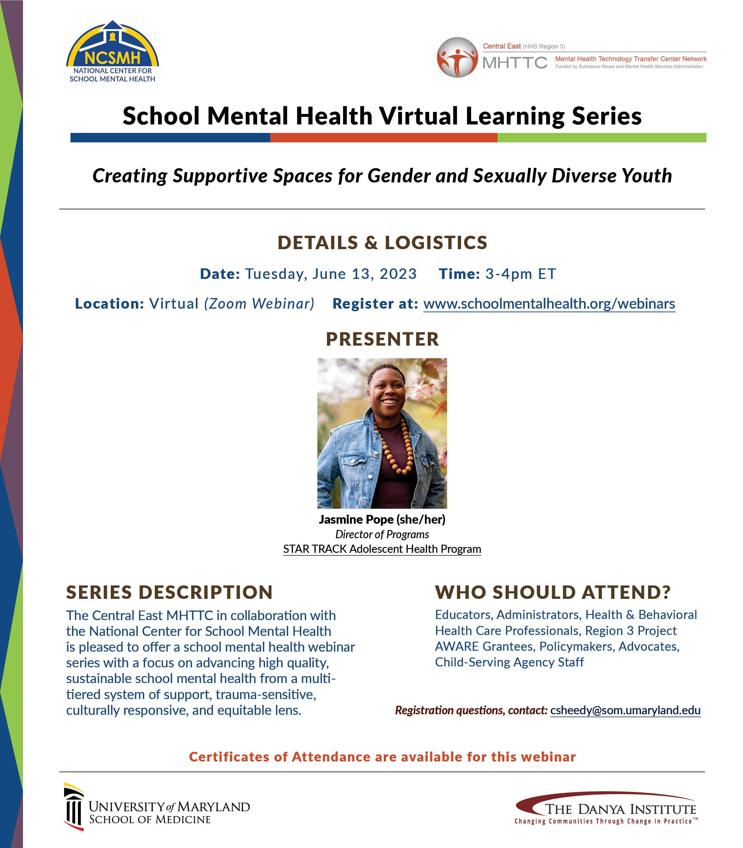 A flier for the School Mental Health Virtual Learning Series