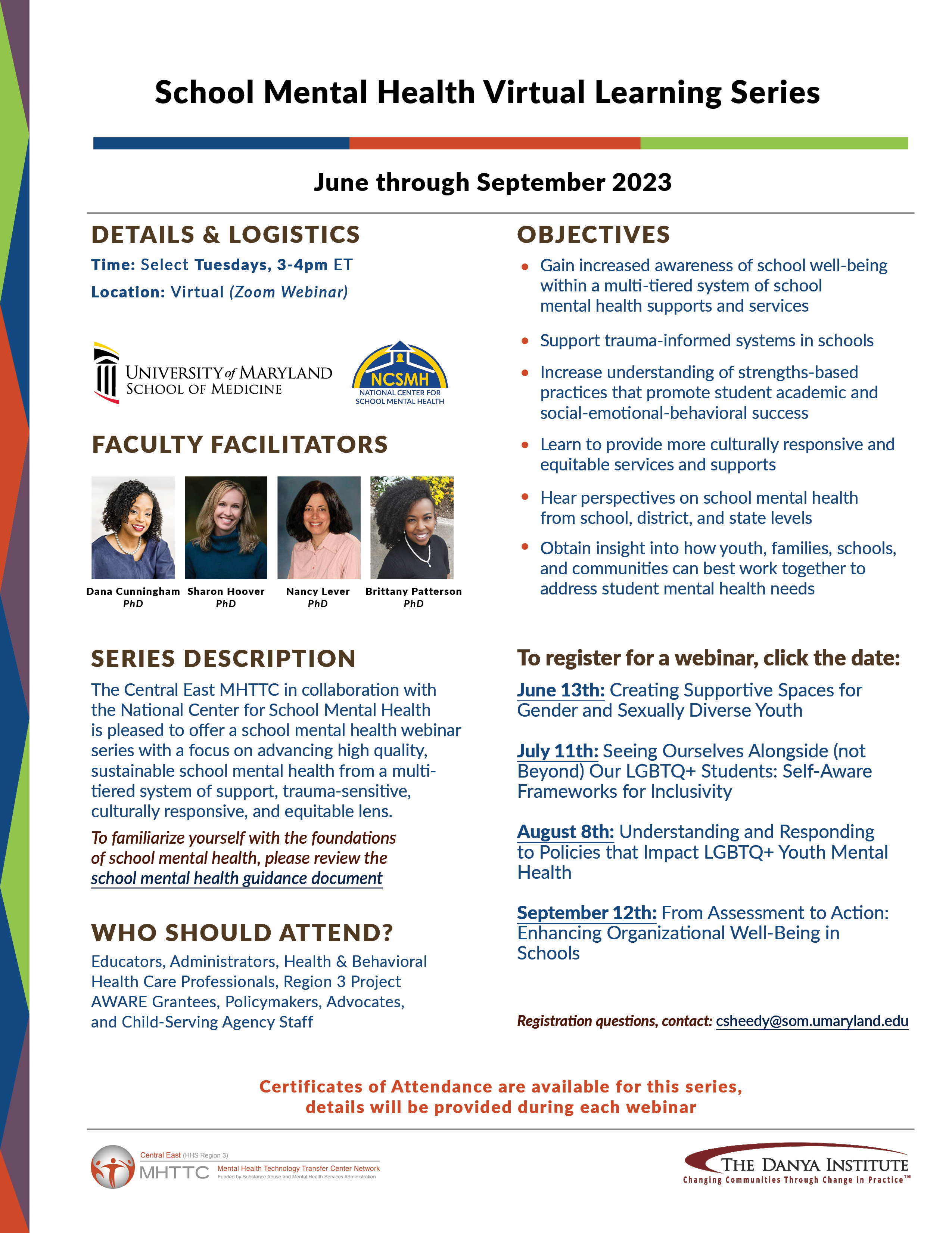 Flyer including information about the School Mental Health Virtual Learning Series.