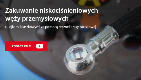 Zakuwanie niskociśnieniowych węży przemysłowych tulejkami blaszkowymi za pomocą ręcznej prasy zaciskowej