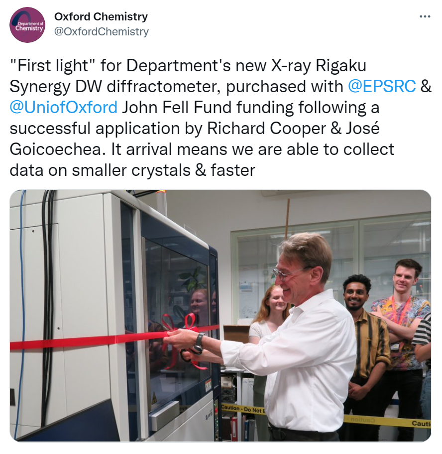 X-ray Rigaku Synergy DW diffractometer purchased with EPSRC & University of Oxford