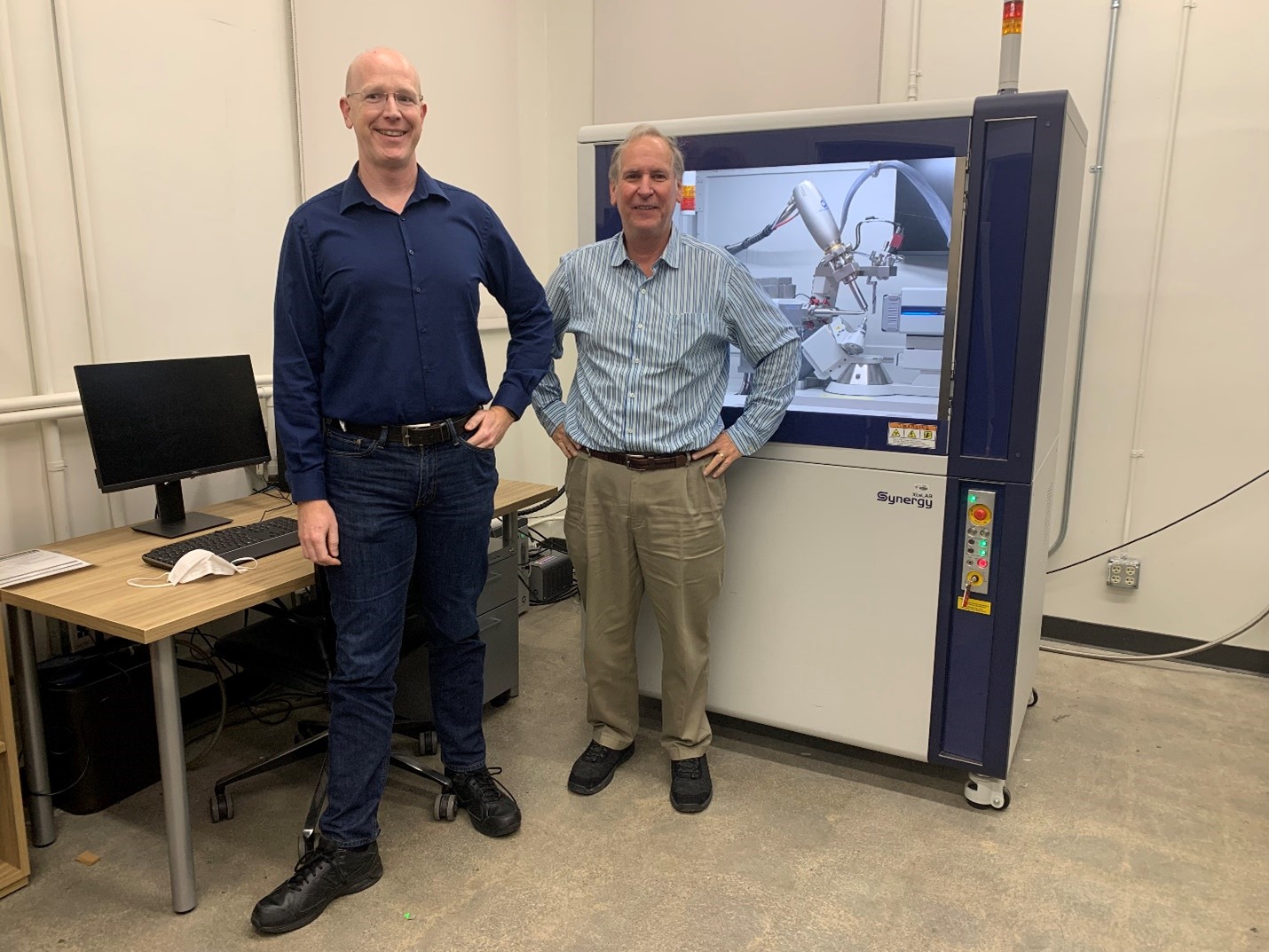 Travis Williams and Mark Thompson of the University of Southern California, Department of Chemistry with their dual XtaLAB Synergy-S