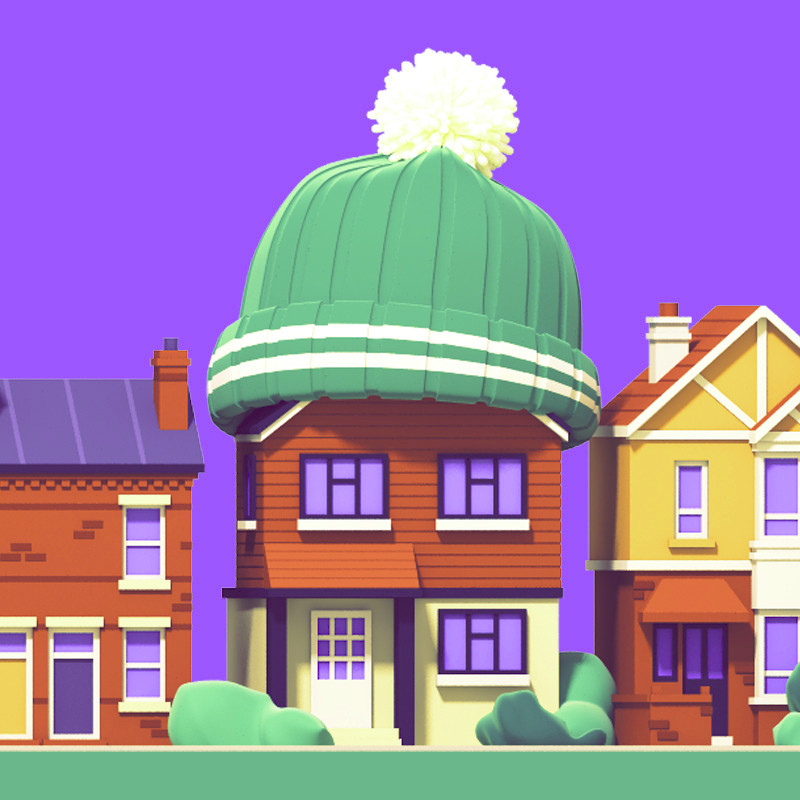 illustration of a detached house wearing a wooly hat